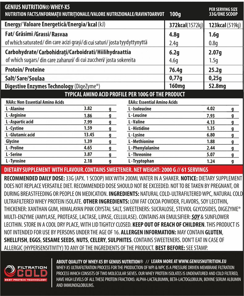 Proteine | WHEY-X5® 900g, pudra, Genius Nutrition, Blend proteic din zer izolat si concentrat 2