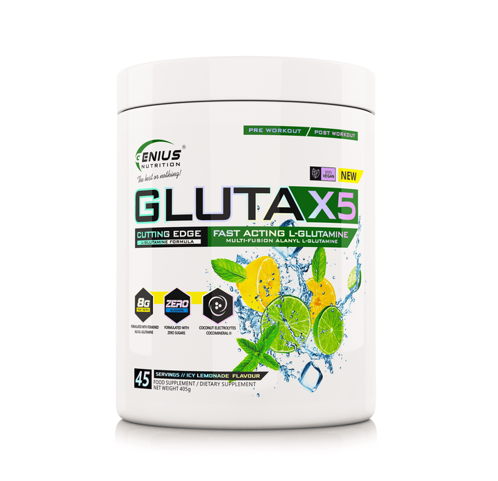Aminoacizi Gluta - x5, pudra, 405g, Genius Nutrition, Supliment alimentar pentru performanta 4