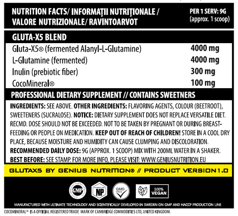 Aminoacizi Gluta - x5, pudra, 405g, Genius Nutrition, Supliment alimentar pentru performanta 2