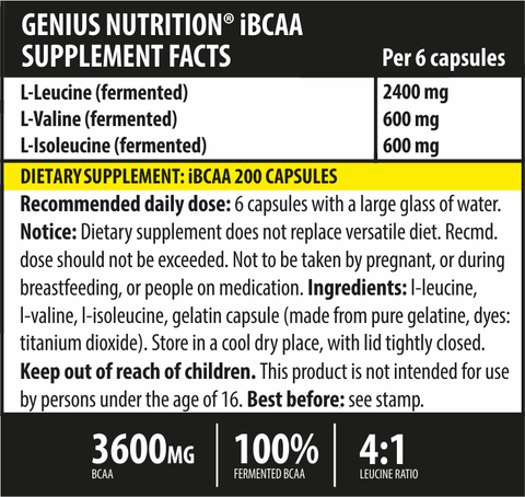 Aminoacizi iBCAA 200 capsule, Genius Nutrition, Aminoacizi cu catena ramificata 2