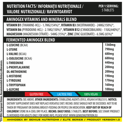 Aminoacizi | AMINOGEX 300 tablete, Genius Nutrition, Aminoacizi din sursa fermentata 1