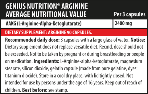 Arginina Arginina AKG, 90 capsule, Genius Nutrition, Supliment alimentar pentru performanta 2