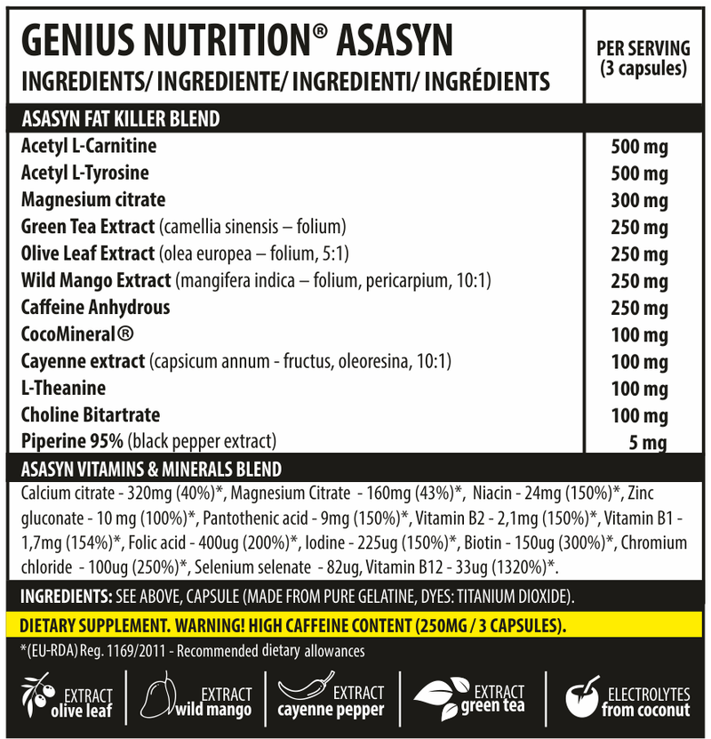 Slabire & Ardere grasimi | ASASYN 180 capsule, Genius Nutrition, Arzator de grasimi 1