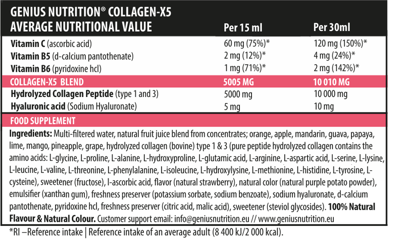 Colagen | COLLAGEN-X5 Lichid, 500ml, Genius Nutrition, Colagen pentru piele, par si unghii 1