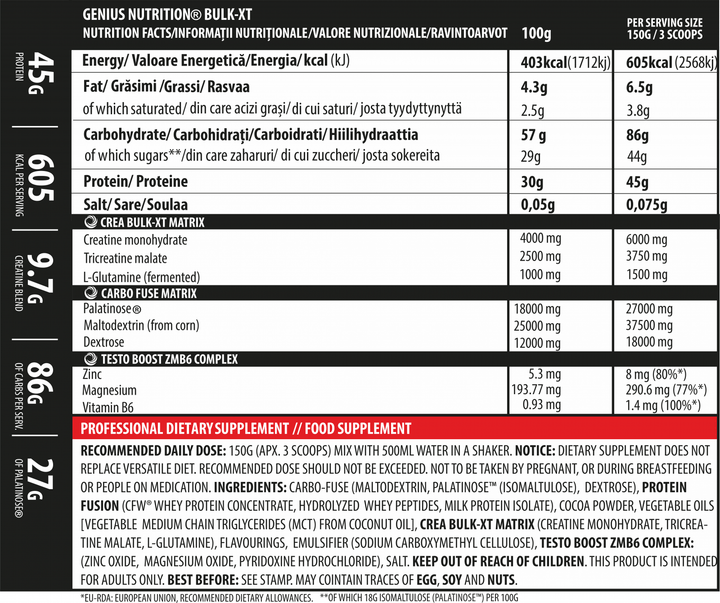 Gainer BULK - XT pudra, 4000g, Genius Nutrition, Supliment crestere masa musculara 3
