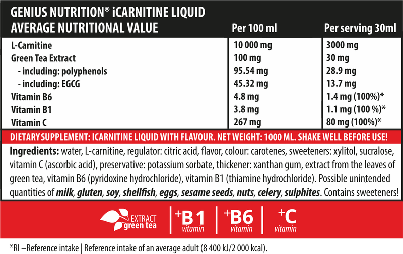 Slabire & Ardere grasimi | iCARNITINE LIQUID 1000ml, Genius Nutrition, Supliment alimentar pe baza de L-carnitina 1