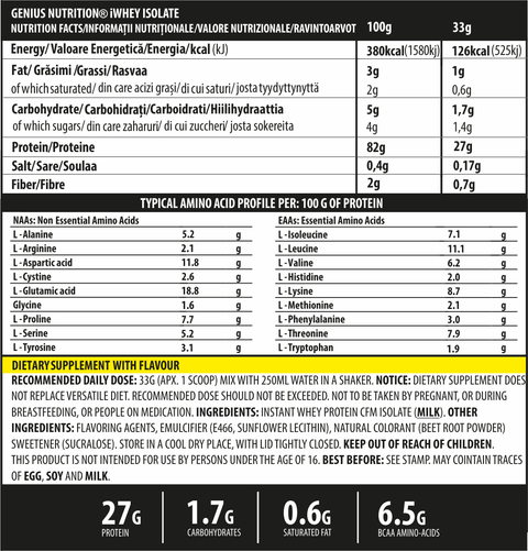Proteine | iWHEY® ISOLATE 900g, pudra, Genius Nutrition, Proteina din zer izolat 1