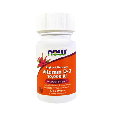 Suplimente pentru oase si articulatii | Vitamina D3 10000IU 120 capsule moi, Now Foods, Supliment alimentar pentru imunitate si sanatate 0