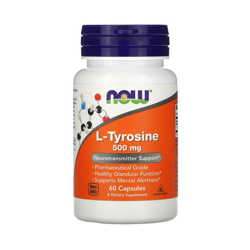 Stimulente hormonale | L-Tirozina 500mg, 60 capsule, Now Foods, Supliment alimentar pentru glanda tiroida 0