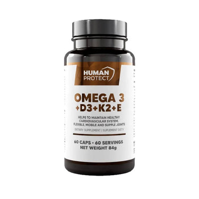 Acizi grasi Omega | Omega 3 + D3K2 + E 60 capsule, Human Protect, Supliment alimentar pe baza de ulei de peste si vitamine 0