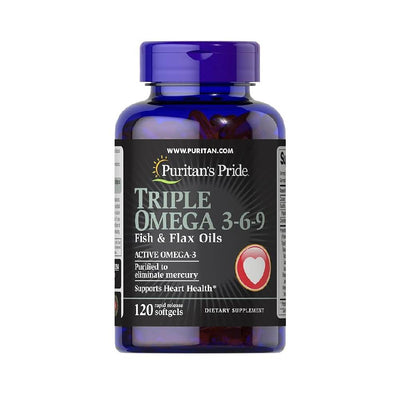 Acizi grasi Omega | Triple Omega 3-6-9 120 capsule moi, Puritan's Pride, Ulei de peste si de seminte de in 0
