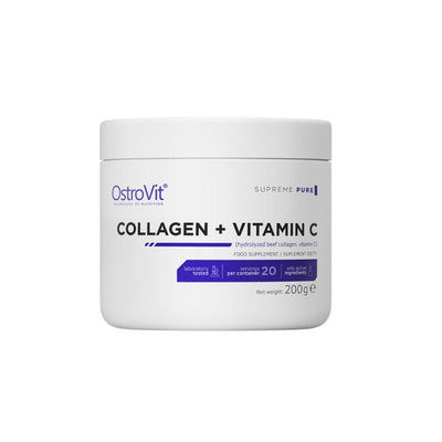 Colagen | Colagen + Vitamina C 200g, pudra puritate inalta, Ostrovit, Supliment alimentar pentru oase, articulatii si piele 0