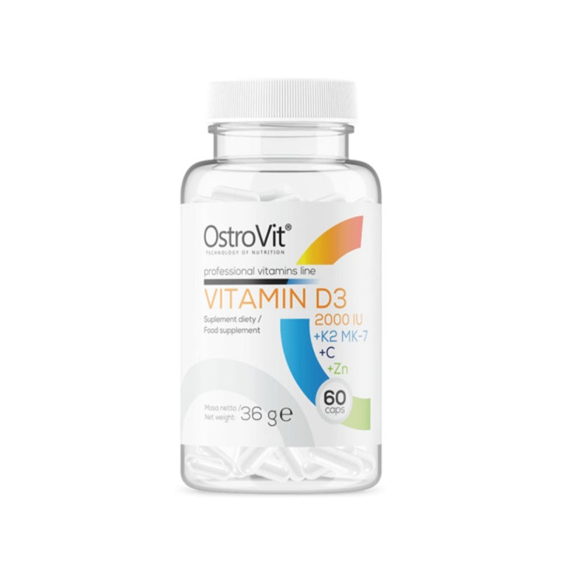 Suplimente pentru oase si articulatii | Vitamin D3 2000IU + K2 MK-7 +Vitamin C + Zinc 60 capsule, Ostrovit, Supliment alimentar pentru oase, dinti, piele 0
