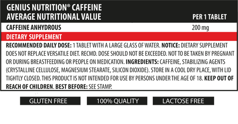 Pre - workout Cofeina anhidra 200mg, 90 tablete, Genius Nutrition, Supliment alimentar pentru energie 2