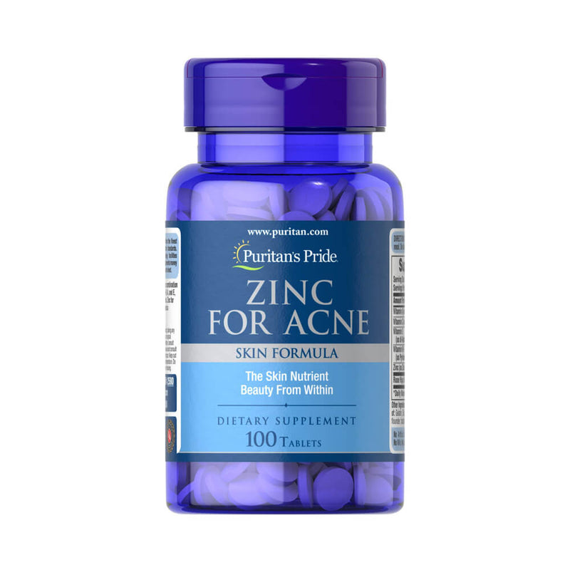 Stimulente hormonale | Zinc pentru acnee, 100 tablete, Puritan’s Pride, Supliment alimentar pentru sanatate 0