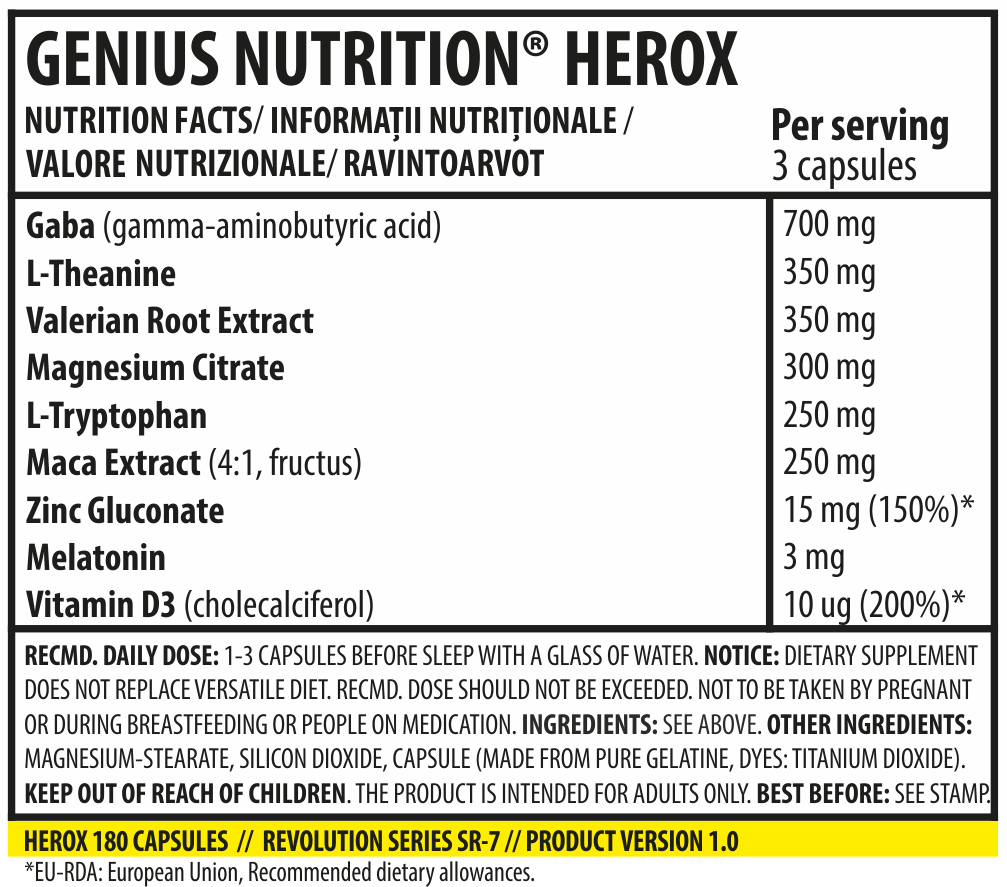 Stimulatoare hormonale HEROX 180 capsule, Genius Nutrition, Supliment alimentar pentru relaxare 2