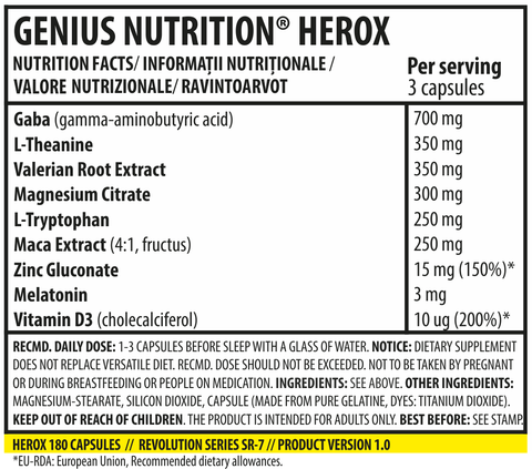 Stimulatoare hormonale HEROX 180 capsule, Genius Nutrition, Supliment alimentar pentru relaxare 2