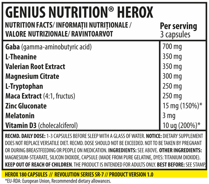 Stimulatoare hormonale HEROX 180 capsule, Genius Nutrition, Supliment alimentar pentru relaxare 2