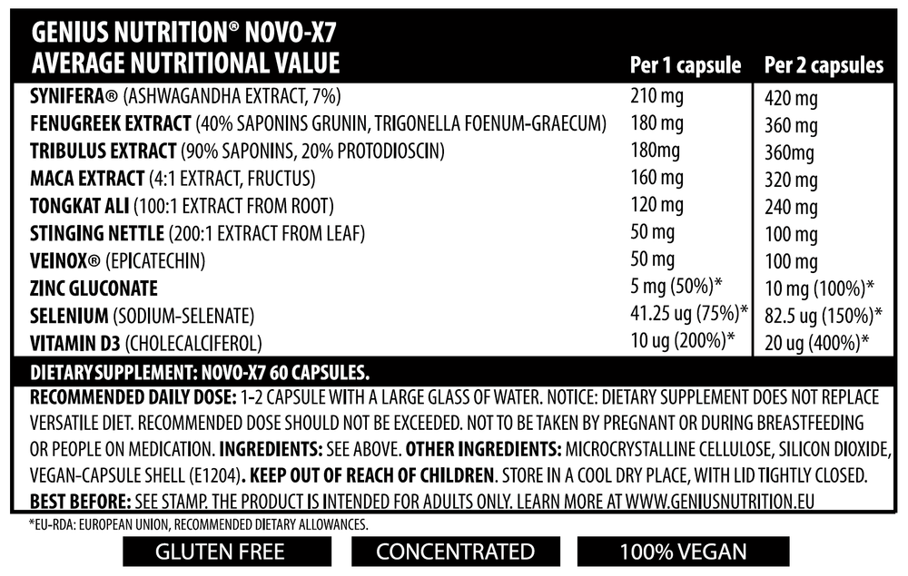 Stimulatoare hormonale NOVO - X7 60 capsule, Genius Nutrition, Stimulator testosteron 2