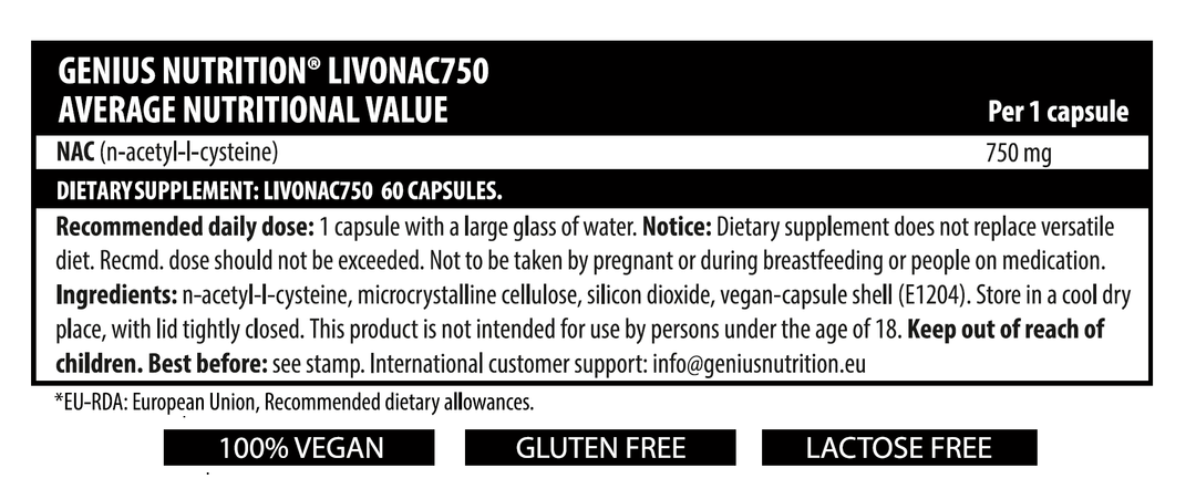 Suplimente sanatate LivoNAC 750mg 60 capsule, Genius Nutrition, N - acetil - cisteina 2