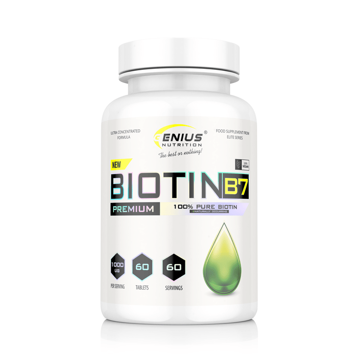 Vitamine si minerale Biotina 1000mcg, 60 tablete, Genius Nutrition, Supliment pentru piele, par si unghii 1