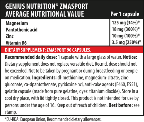Vitamine si minerale ZMA Sport, 90 capsule, Genius Nutrition, Supliment alimentar pentru performanta sportiva 2