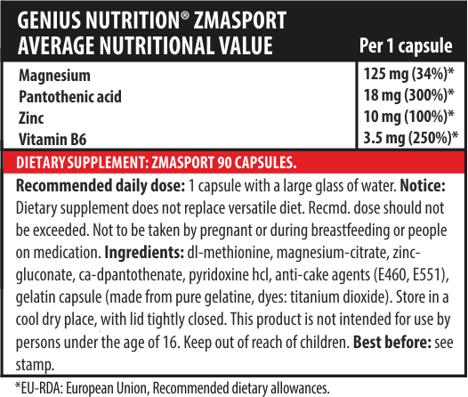 Vitamine si minerale ZMA Sport, 90 capsule, Genius Nutrition, Supliment alimentar pentru performanta sportiva 2